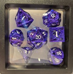 Dice Set: 7 Set Polyhedral Hollow Metal Dragon Purple White MM792